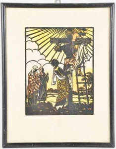 Antique Handmade Colored Papercut Picture Scherenschnitte Silhouette Art Jesus - Picture 1 of 11