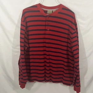 LLBean Mens Large Regular Red Blue / Navy Stripe Thermal Waffle Henley Shirt EUC - Picture 1 of 9