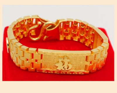 Men's Good fortune and wealth  22K 23K 24K THAI BAHT YELLOW GOLD GP Bracelet NEW - Image 1 of 4