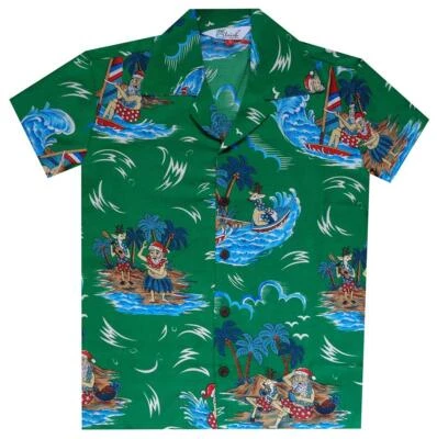 Alvish boys hawaiian shirt Christmas Santa Claus beach aloha casual holiday - Image 1 of 2