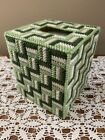 Handmade Needlepoint Plastic Canvas Tissue Box Cover - Green Maze
