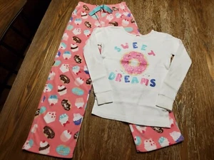 Girls Carter's 2 Pc Pajama Set Sweet Dreams Donuts Cotton Fleece Pants Pink Sz 7 - Picture 1 of 9
