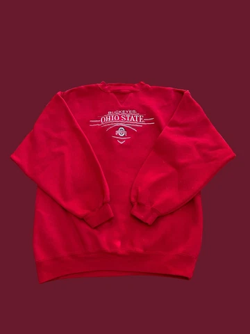 Ohio State Buckeyes Spell Out Embroidered VTG Red Sweatshirt Large XL Cover