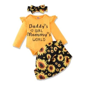 Newborn Baby Girl Romper Jumpsuit Bodysuit +Pants Shorts+Headband Outfit Set - Picture 1 of 7