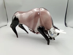Hand Blown Art Glass Large 11.5" Long Purple Bull Taurus Figurine Statue - Picture 1 of 14