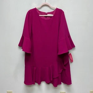 Eliza J Womens Magenta Pink Flounce Ruffle 3/4 Sleeve Mini Cocktail Dress 20W - Picture 1 of 6