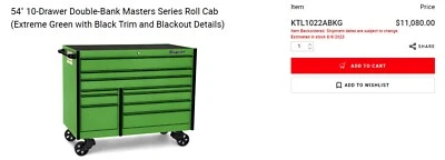 54" 10-Drawer Double-Bank Master Series Roll Cab (Extreme Green with Black Trim) - Image 1 of 2
