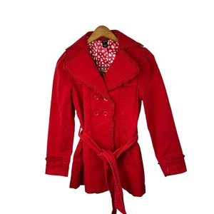 Aziz Damen Jacke rot zweireihig mit Gürtel und Rüschendetails Herzfutter S - Bild 1 von 7