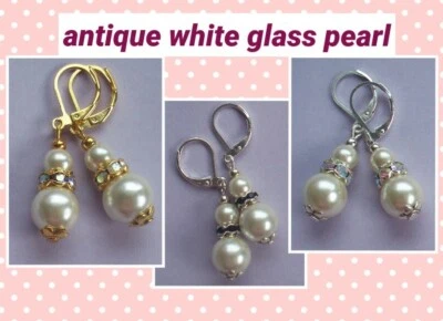 PERLA DE VIDRIO GOTAS ANTIGUAS BLANCAS Cristal Palanca Trasera Hecho a Mano ELIGE XX Foto 1 de 4