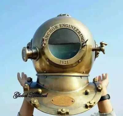 Antiguo casco de buceo de 18 pulgadas de colección Deep Sea 1921 ingeniería de anclaje Foto 1 de 4