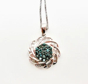 Blue & Natural Diamond Affinity Floral Swirl Sterling Silver 18" Necklace 4.2g - Picture 1 of 12