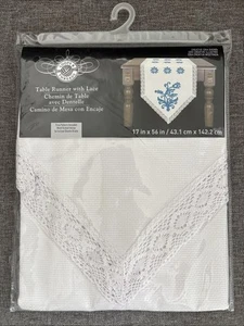 New Loops & Threads Table Runner With Lace Aida Cloth 17” X 56” With Pattern - Picture 1 of 4
