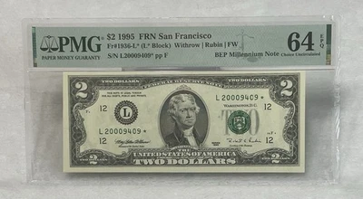 1995 $2 BEP Millennium Star San Francisco PMG 64 EPQ Choice Uncirculated - Image 1 of 4