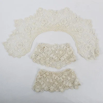 Cuello y puños vintage hechos a mano de encaje floral blanco roto DEFECTUOSOS Foto 1 de 4