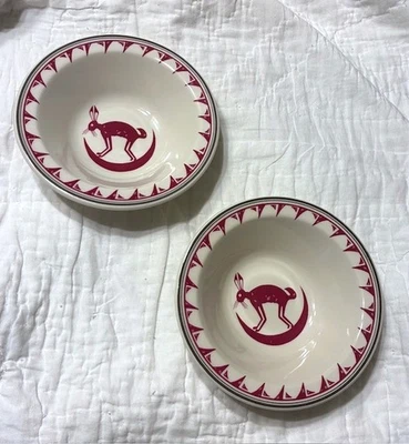 2 maroon Pipestone reproduction Santa Fe railway cereal bowls Mimbreno Indian - Image 1 of 4