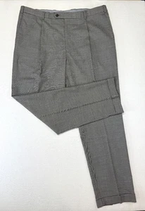 Hart Schaffner Marx Wool Trousers 40x32 Black Houndstooth Pleated Pants Cuffed - Picture 1 of 7