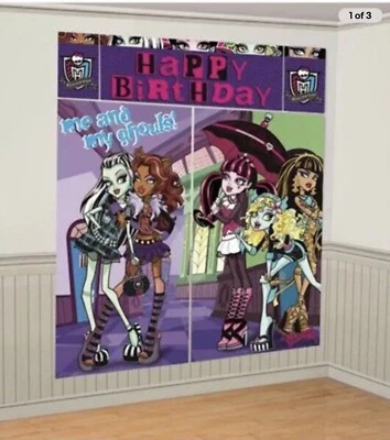 Monster High WALL BANNER 5 Piece Set 6ft DECORATING KIT Party Supplies - Image 1 of 4