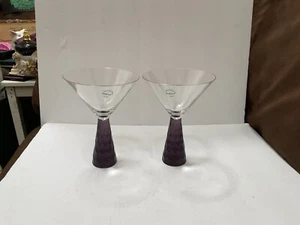 2 Artland Prescott Handblown Martini Glasses Honeycomb Cut Purple Violet Stems - Picture 1 of 14