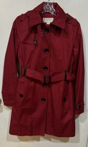 Cappotto trincea con cappuccio rosso Michael Kors taglia XS cintura lana foderata lunghezza ginocchio