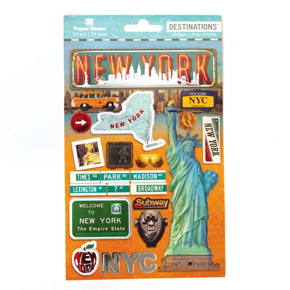 New York Big Apple  Vacation 3D Stickers Scrapbook Planner Travel Journal Crafts - Image 1 of 1