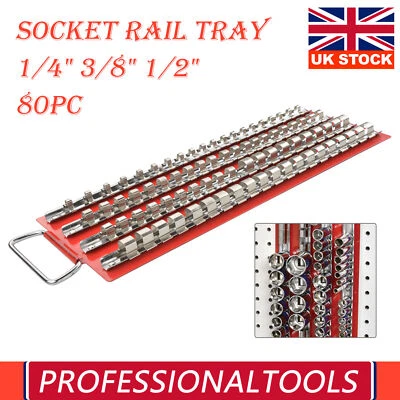 80Pcs Socket Rail Tray 1/4" 3/8" 1/2" Organiser Storage Holder Rack Metal Tool - Image 1 of 4