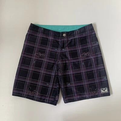 Винтажные женские шорты Roxy талия 85 см черный фиолетовый чек - Изображение 1 из 4