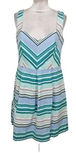Oasis Women’s V-Neck Dress Size 12 Blue Striped Sleeveless V-neck Used F1 - Picture 1 of 11