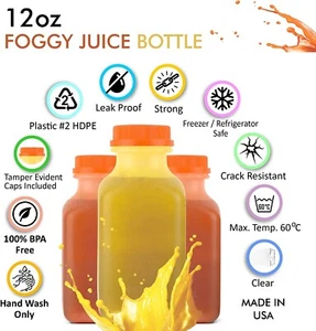 300 Pack Empty Translucent Plastic Juice Bottles with Tamper Evident Caps 12 Oz. - Picture 1 of 5