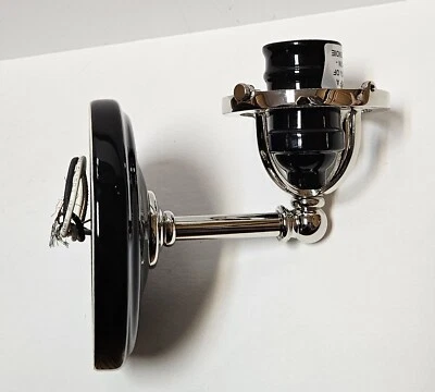 REJUVENATION WALL SCONCE LAMP Black Porcelain Chrome Metal Excellent Condition  - Image 1 of 4