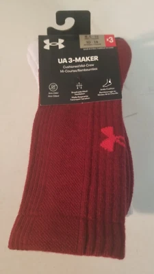 MENS UNDER ARMOUR 3 Pack UA 3-MAKER CUSHIONED MID CREW SIZE 8.5-13 Socks - Image 1 of 4