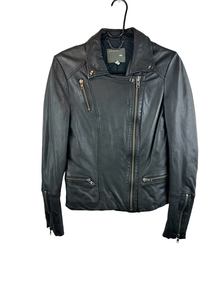 MUUBAA Chaqueta de Cuero para Mujer Talla 4 Cuero de Cordero Motociclista Moto Chaqueta Cremalleras Foto 1 de 4