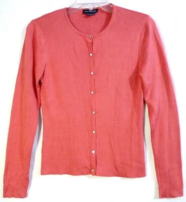 Cárdigan suéter tejido seda rojo salmón oscuro Ann Taylor talla pequeña Foto 1 de 4