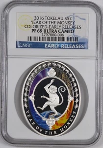 2016 Tokelau $2 Silver Coin "Year of the Monkey" Colorized / NGC / PF69 UCAM - Picture 1 of 2