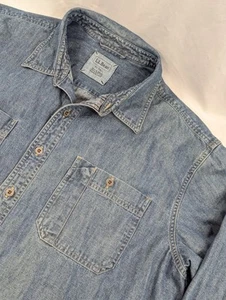 LL Bean Mens Metal Button Distressed Denim Shirt XL Tall Western Contractor - Picture 1 of 8