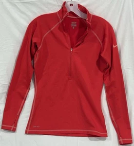 Nike Pro Dri-Fit Women’s 1/4 Zip Pullover Red Long Sleeve Thumbholes Shirt M - Bild 1 von 5