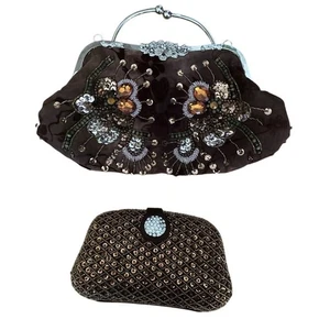 Lot 2: Beaded Purse With Chain And Sequin Clamshell Purse Brown. - Picture 1 of 12