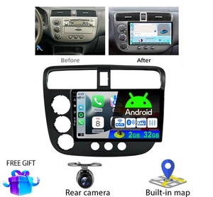 Unidad principal de radio de coche 9"" Android14 para Honda Civic 2001-2005 Carplay GPS navegación 32G - Imagen 1 de 22