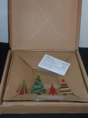 NUEVO Plato de vidrio para servir vacaciones The Pampered Chef 2807 12” x 12” árboles de Navidad Foto 1 de 4