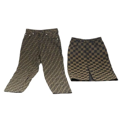 FENDI Zucca Lona Pecan Lona Falda Pantalones Conjunto 2 Negro Marrón Auténtico ki6020 Foto 1 de 4