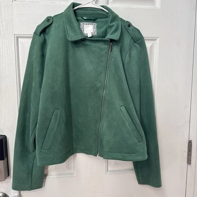 Jaqueta de Moto Lauren Conrad Feminina Veludo Verde Esmeralda Zíper Completo - Tamanho XL - Imagem 1 de 4