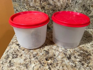 Lot of 2 Vintage Tupperware Container #250 Sheer Frosted and 1493-9 Red Lids - Picture 1 of 6