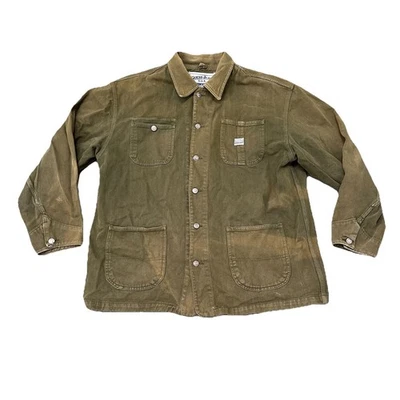 Jaqueta jeans vintage anos 90 Guess masculina desgastada desbotada GG roupa de trabalho EUA - Imagem 1 de 4