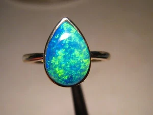 Anillo de ópalo brillante - oro amarillo sólido 14k - forma de lágrima - Imagen 1 de 11
