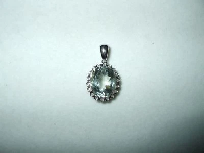 Genuine Green Amethyst & Diamond pendant 14K white gold NWT $796 - Image 1 of 4