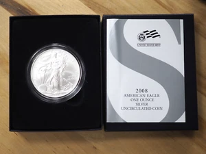 2008-W American Silver Eagle Reverse of 2007 Burnished Uncirculated with COA - Picture 1 of 4