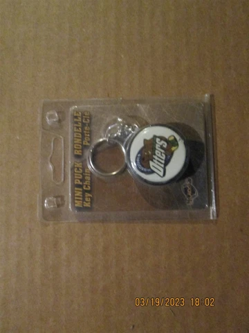 UHL Missouri River Otters Vintage Defunct NIP Team Logo Mini Puck Key Chain Cover
