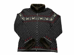 Lauren Ralph Lauren suéter nórdico gris, ciervo, cuello y puños de piel sintética, L - Imagen 1 de 9