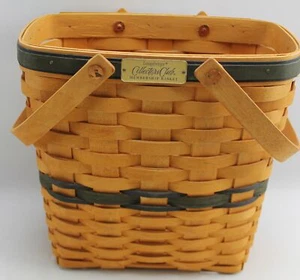 Cesta alta de miembros del club de coleccionistas Longaberger con rayas verdes/azules - Imagen 1 de 2