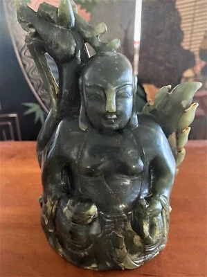 Антикварная китайская нефритовая статуя Будды - Изображение 1 из 4
