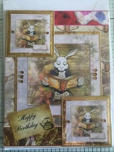  ALICE IN WONDERLAND CARD, HANDMADE 3D ALICE, MAD HATTER, RABBIT & TEA PARTY - Picture 1 of 8